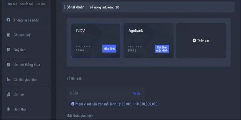 Nhập thông tin rút tiền EE88 đầy đủ